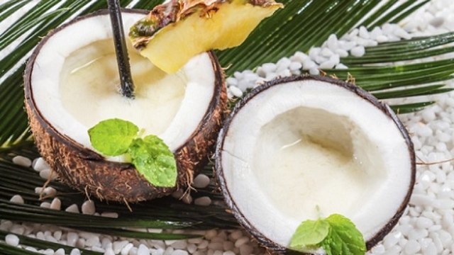 Pinacolada drink with milk in the fresh coconut